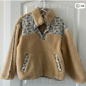 Loeffler Randall Beige with Floral detail sherpa Jacket